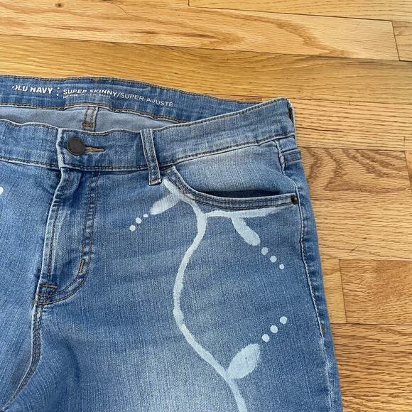 Hand reverse dyed painted flowers vines Jeans size 12 skinny - Picture 4 of 10